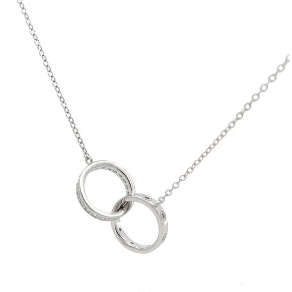 Unbreakable Bond two ring Interlocking Circle Silver Necklace - Picture 2 of 5